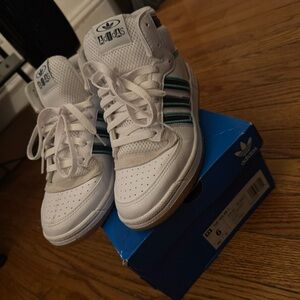Adidas Kids' White Sneakers with Blue Stripes